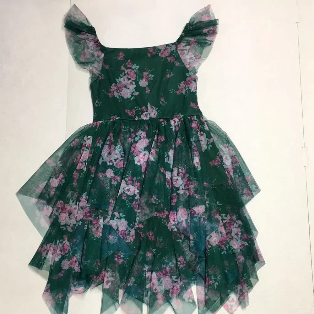 Zenzi Emerald Green Floral Tulle Dress